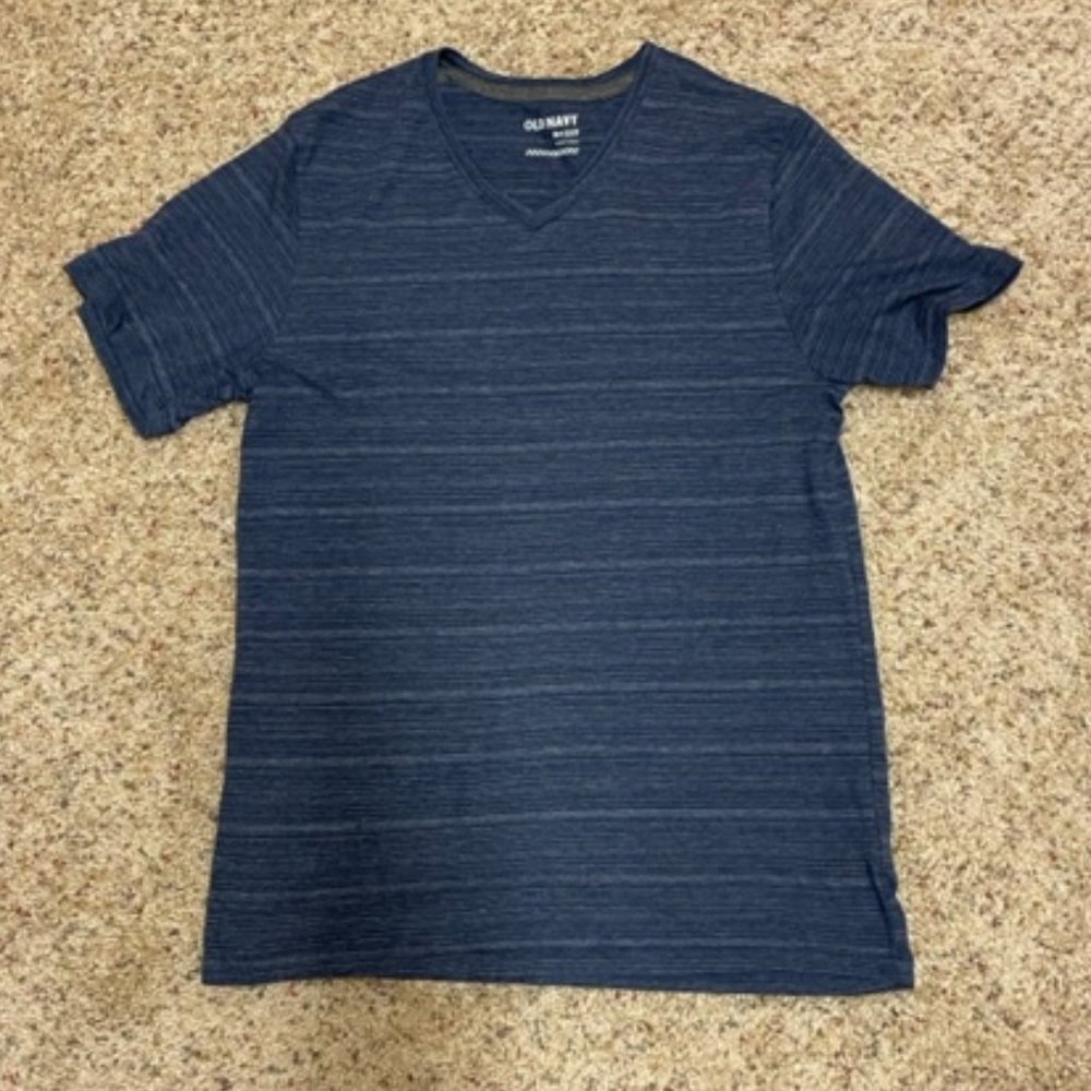 Old Navy Blue Micro Striped V-neck T-shirt - S